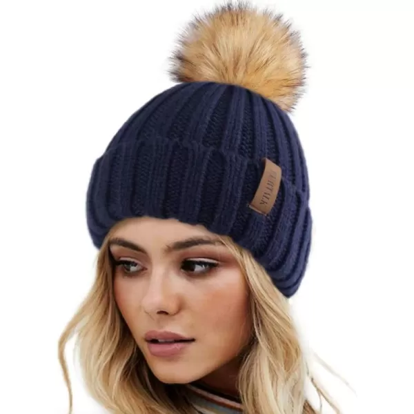 FURTALK Womens Winter Knitted Beanie Hat with Faux Fur Pom Warm Knit Skull Cap Beanie for Women…
