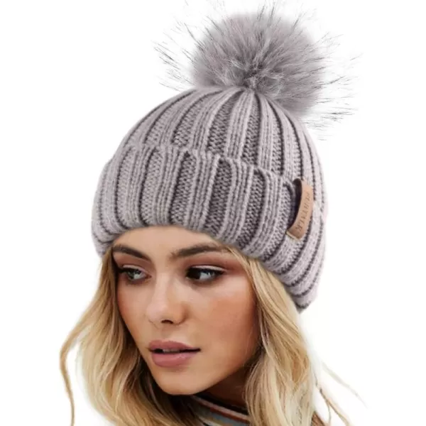 FURTALK Womens Winter Knitted Beanie Hat with Faux Fur Pom Warm Knit Skull Cap Beanie for Women…