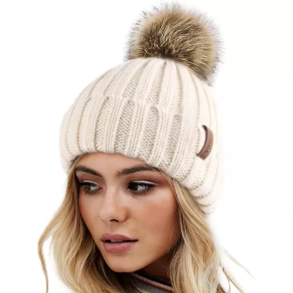 FURTALK Womens Winter Knitted Beanie Hat with Faux Fur Pom Warm Knit Skull Cap Beanie for Women…