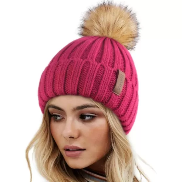 FURTALK Womens Winter Knitted Beanie Hat with Faux Fur Pom Warm Knit Skull Cap Beanie for Women…