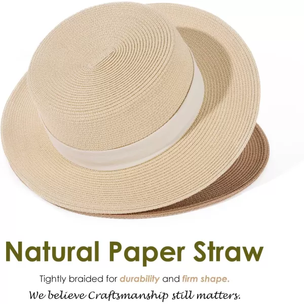 FURTALK Straw Beach Sun Hats for Women Men Summer Fedoras Boater Hat Packable SPF UV Protection Hats for Women Travel…
