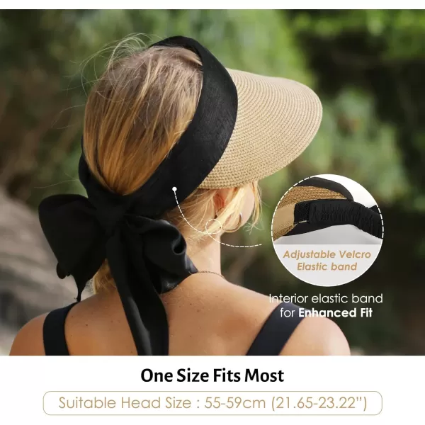 FURTALK Straw Sun Visor Hats for Women Summer Beach Sun Hat Packable UPF 50 Sun Protection Travel Hat with Big Tie