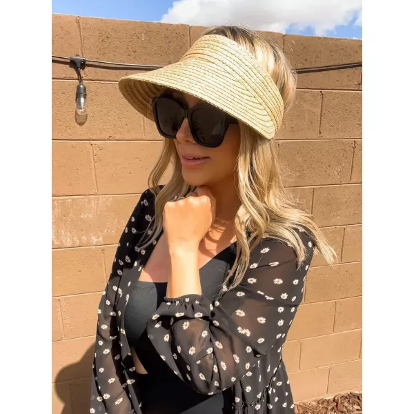 FURTALK Sun Visor Hats for Women Wide Brim Straw Visors Womens Foldable Beach Visors Summer Roll Up Ponytail Beach Hat