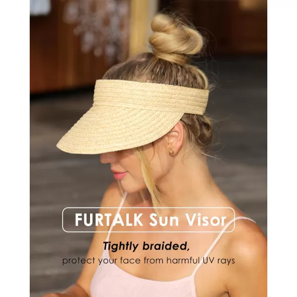 FURTALK Sun Visor Hats for Women Wide Brim Straw Visors Womens Foldable Beach Visors Summer Roll Up Ponytail Beach Hat