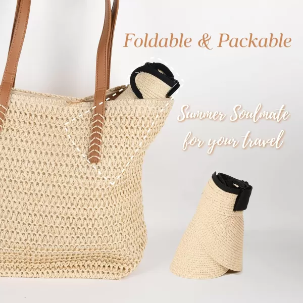 FURTALK Womens Sun Visor Hat Straw Sun Visors for Women Summer Packable Ponytail Beach Hats for Women Travel UPF 50+