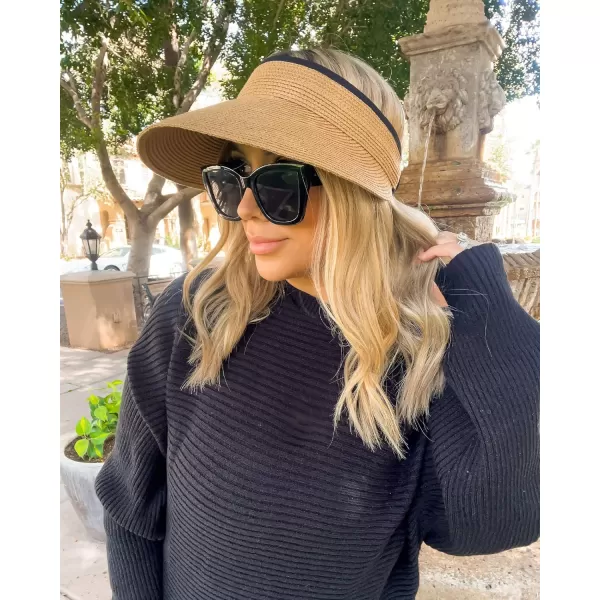 FURTALK Womens Sun Visor Hat Straw Sun Visors for Women Summer Packable Ponytail Beach Hats for Women Travel UPF 50+