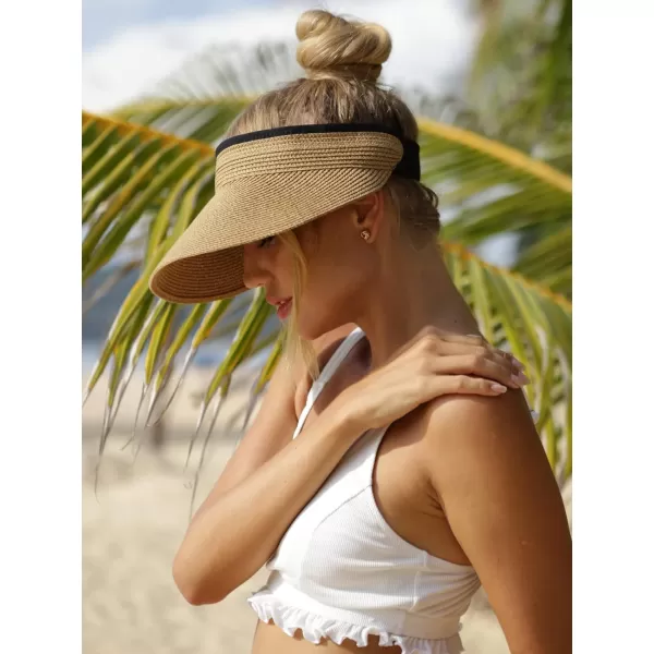 FURTALK Womens Sun Visor Hat Straw Sun Visors for Women Summer Packable Ponytail Beach Hats for Women Travel UPF 50+