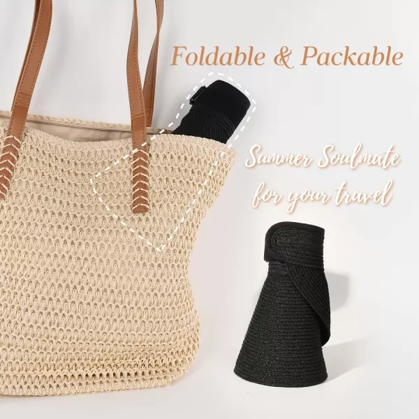 FURTALK Womens Sun Visor Hat Straw Sun Visors for Women Summer Packable Ponytail Beach Hats for Women Travel UPF 50+