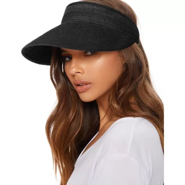 FURTALK Womens Sun Visor Hat Straw Sun Visors for Women Summer Packable Ponytail Beach Hats for Women Travel UPF 50+