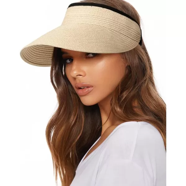FURTALK Womens Sun Visor Hat Straw Sun Visors for Women Summer Packable Ponytail Beach Hats for Women Travel UPF 50+