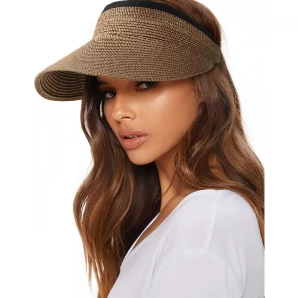 FURTALK Womens Sun Visor Hat Straw Sun Visors for Women Summer Packable Ponytail Beach Hats for Women Travel UPF 50+