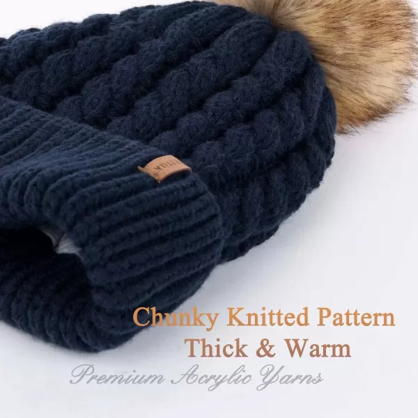 FURTALK Winter Beanie Hat for Women Cotton Lined Faux Fur Pom Pom Hats Womens Warm Thick Knit Skull Cap