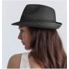 imageFURTALK Fedora Straw Sun Hat for Men Women Foldable Roll Up Short Brim Trilby Hat Panama Beach Hat UPF 50Black