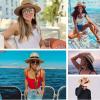 imageFURTALK Womens Mens Wide Brim Straw Panama Hat Fedora Summer Beach Sun Hat UPF Straw Hat for WomenAccream White