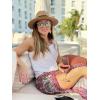 imageFURTALK Womens Mens Wide Brim Straw Panama Hat Fedora Summer Beach Sun Hat UPF Straw Hat for WomenBeigewhite