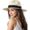 imageFURTALK Womens Mens Wide Brim Straw Panama Hat Fedora Summer Beach Sun Hat UPF Straw Hat for WomenAccream White
