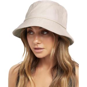 imageFURTALK Bucket Hats for Women Washed Cotton Packable Summer Beach Sun Hats Mens Womens Bucket Hat with Strings for TravelBeige