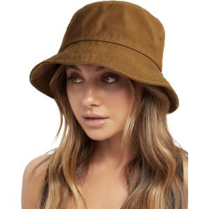 imageFURTALK Bucket Hats for Women Washed Cotton Packable Summer Beach Sun Hats Mens Womens Bucket Hat with Strings for TravelDark Orange