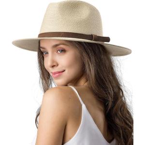 imageFURTALK Womens Mens Wide Brim Straw Panama Hat Fedora Summer Beach Sun Hat UPF Straw Hat for WomenAebeige 02