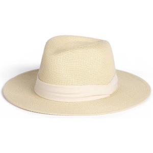 imageFURTALK Womens Mens Wide Brim Straw Panama Hat Fedora Summer Beach Sun Hat UPF Straw Hat for WomenBeigewhite