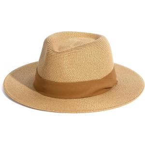 imageFURTALK Womens Mens Wide Brim Straw Panama Hat Fedora Summer Beach Sun Hat UPF Straw Hat for WomenBrown