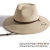 imageFURTALK Womens Summer Straw Sun Hats Wide Brim Panama Fedora Beach Hat with Wind Lanyard UPF 80Beige