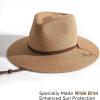imageFURTALK Womens Summer Straw Sun Hats Wide Brim Panama Fedora Beach Hat with Wind Lanyard UPF 80Khaki