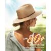 imageFURTALK Womens Summer Straw Sun Hats Wide Brim Panama Fedora Beach Hat with Wind Lanyard UPF 80Khaki