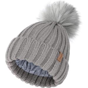 imageFURTALK Kids Winter Hat Toddler Knitted Pom Beanie Hat Cotton Lined Faux Fur Pom Pom Cap Baby Girls Boys Beanies12 Light Grey