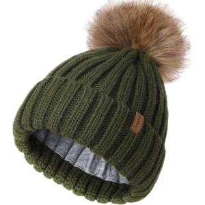 imageFURTALK Kids Winter Hat Toddler Knitted Pom Beanie Hat Cotton Lined Faux Fur Pom Pom Cap Baby Girls Boys Beanies18 Green