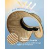 imageFURTALK Sun Visor Hats for Women Wide Brim Straw Ponytail Summer Beach Hat UV UPF Packable Foldable Travel04khaki Beige Stripes