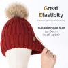 imageFURTALK Womens Winter Knitted Beanie Hat with Faux Fur Pom Warm Knit Skull Cap Beanie for Women08 Wine Red