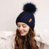 imageFURTALK Womens Winter Knitted Beanie Hat with Faux Fur Pom Warm Knit Skull Cap Beanie for Women11navy