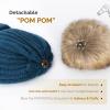 imageFURTALK Womens Winter Knitted Beanie Hat with Faux Fur Pom Warm Knit Skull Cap Beanie for Women18wood Blue