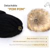 imageFURTALK Womens Winter Knitted Beanie Hat with Faux Fur Pom Warm Knit Skull Cap Beanie for WomenPure Black