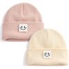 imageFURTALK Baby Beanie Cute Toddler Winter Hat Knit Boys Girls Warm 2 Pack Kids Embroidered Beanies Cap for 08 YearsPinkbeige