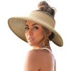 imageFURTALK Sun Visor Hats for Women Wide Brim Straw Ponytail Summer Beach Hat UV UPF Packable Foldable Travel04khaki Beige Stripes