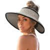 imageFURTALK Sun Visor Hats for Women Wide Brim Straw Ponytail Summer Beach Hat UV UPF Packable Foldable TravelMix Khaki With Black
