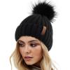 imageFURTALK Womens Winter Knitted Beanie Hat with Faux Fur Pom Warm Knit Skull Cap Beanie for Women02black