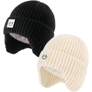imageFURTALK Baby Beanie Winter Warm Hats Fleece Lined with Earflap Cute Knit Kids CapsBlackbeige