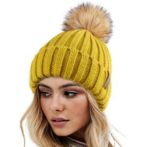 imageFURTALK Womens Winter Knitted Beanie Hat with Faux Fur Pom Warm Knit Skull Cap Beanie for Women13yellow