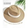 imageFURTALK Panama Hat Sun Hats for Women Men Wide Brim Fedora Straw Beach Hat UV UPF 80Khakiwhite