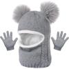 imageToddler Winter Hat Gloves Set Baby Girls Boys Winter Beanie Hats Fleece Lined Kids Earflaps Face Warmer Scarf SetGrey