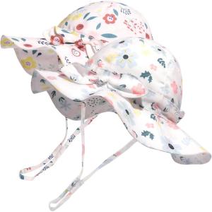 imageFURTALK Baby Sun Hat Summer Beach Hats with UPF 50 Sun Protection Wide Brim for Baby Toddler Sun Hat CapWhite Flowerbeige Flower
