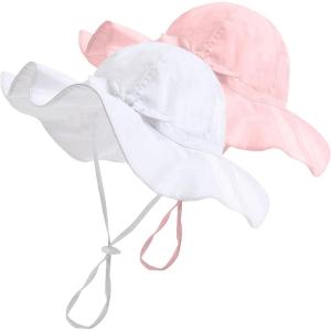 imageFURTALK Baby Sun Hat Summer Beach Hats with UPF 50 Sun Protection Wide Brim for Baby Toddler Sun Hat CapWhitepink