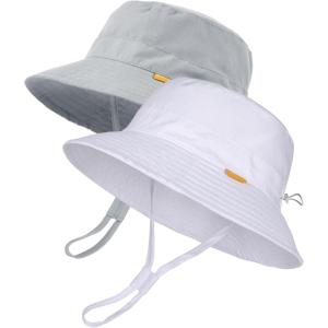 imageFURTALK Baby Sun Hat Toddler Boys Girls Bucket Hat for Kids 05 Years UPF 50 Sun Protective Child Summer Beach HatsGreywhite