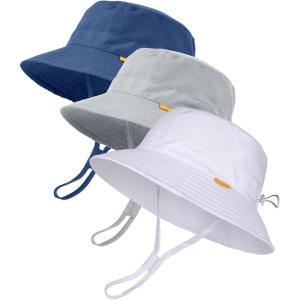imageFURTALK Baby Sun Hat Toddler Boys Girls Bucket Hat for Kids 05 Years UPF 50 Sun Protective Child Summer Beach HatsNavygreywhite