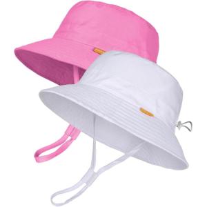 imageFURTALK Baby Sun Hat Toddler Boys Girls Bucket Hat for Kids 05 Years UPF 50 Sun Protective Child Summer Beach HatsPinkwhite