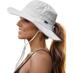 imageFURTALK Sun Hats for Women with Ponytail Hole Wide Brim Outdoor Hat UPF 50Packable Summer Beach Hiking Fishing HatsGrey
