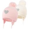 imageFURTALK Baby Girls Beanie with Pom Earflap Fleece Lined Winter Hat Knit Toddler Infant HatsBeigepink
